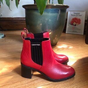 Calvin Klein red leather booties